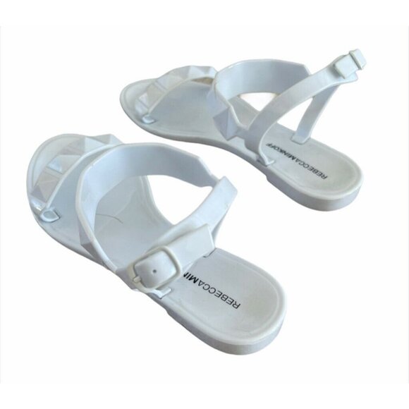Rebecca Minkoff Womens Jana Ankle Strap Jelly Sandals Whiteβ Studs Buckle 5.5 - Picture 4 of 7
